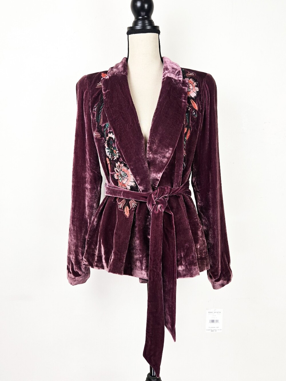 NWT Free People Embroidered Plum Velvet Jacket